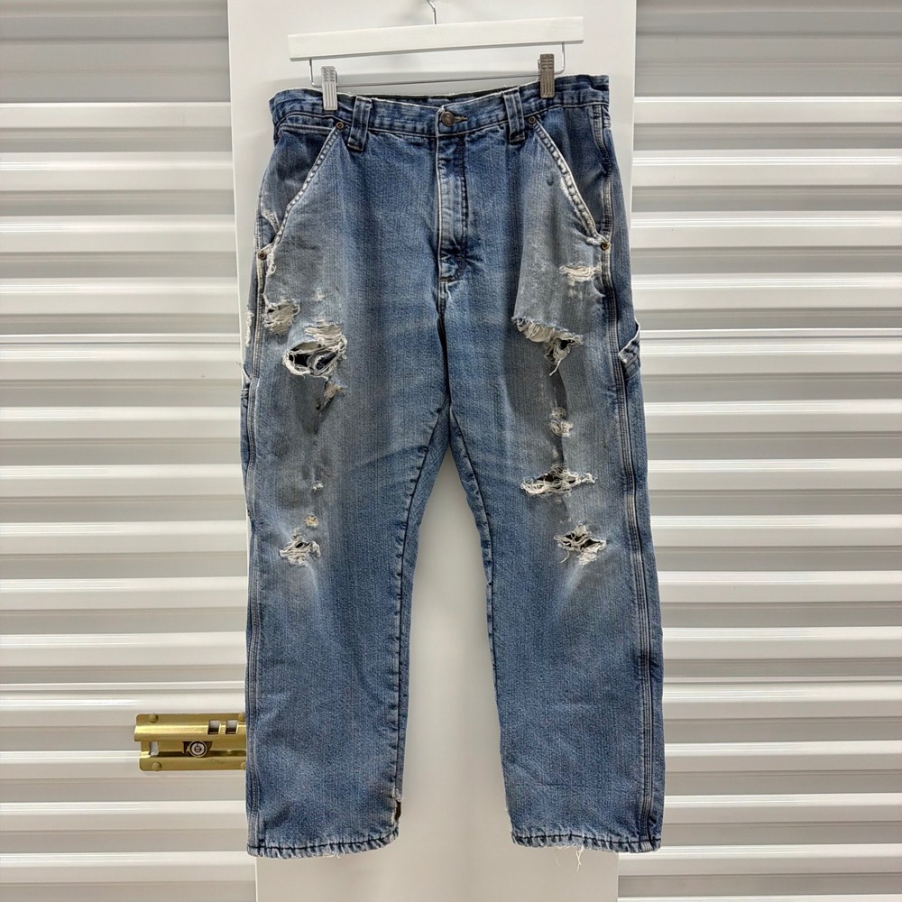 Wrangler Fleece Lined Distressed Carpenter Jeans Blue Mens 32x28 94FLWST
